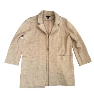 Women's J Crew Sweater Blazer SMALL 100% Merino Wool Khaki Tan Open Front